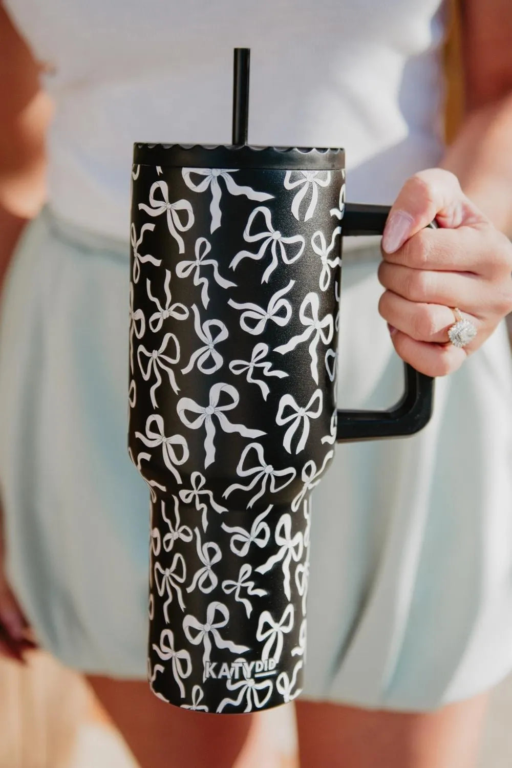 Black & White Bows All Over Drink Tumbler Cup
