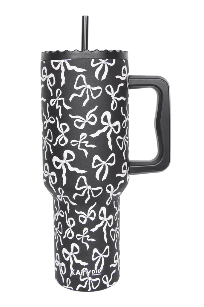 Black & White Bows All Over Drink Tumbler Cup