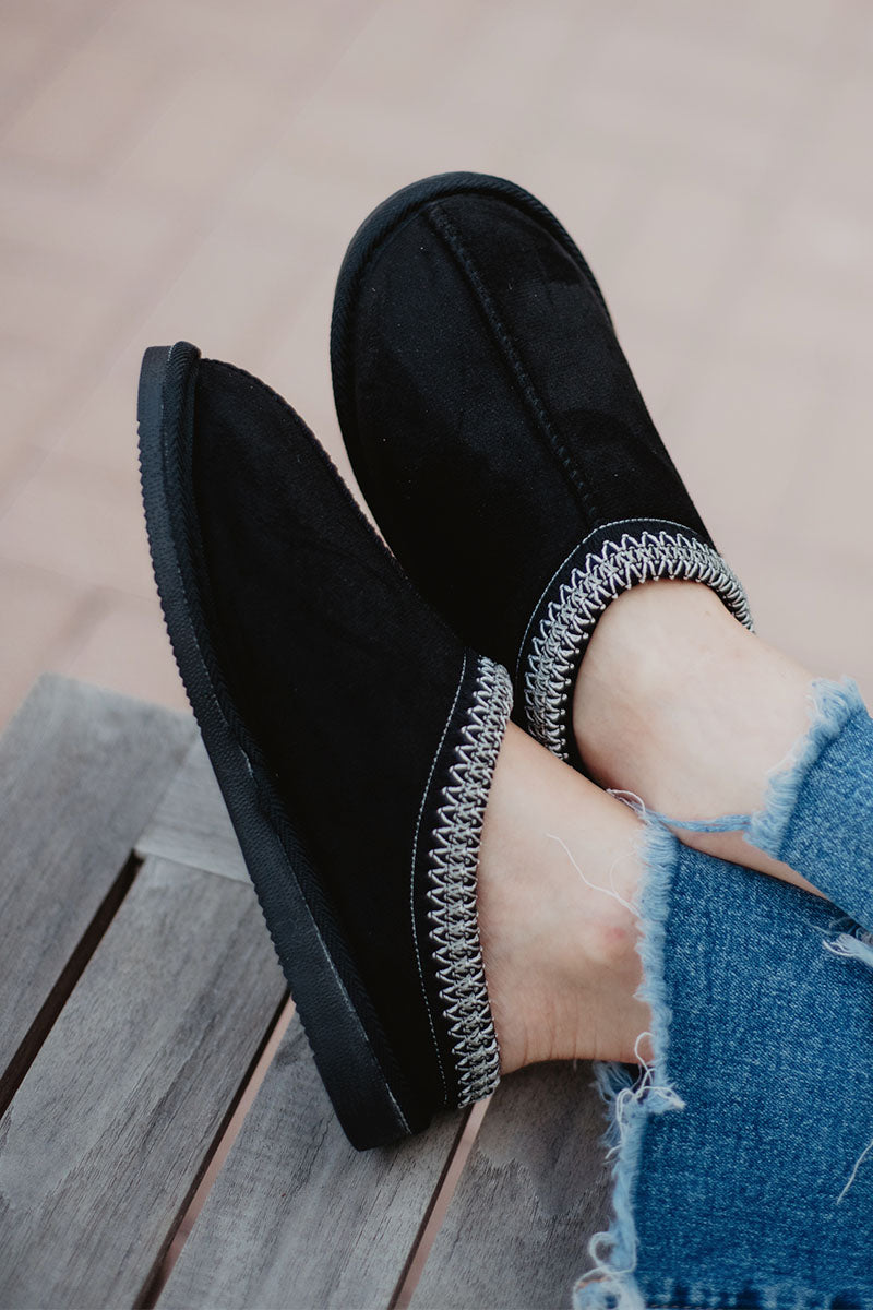 Black Embroidered Women's Slippers