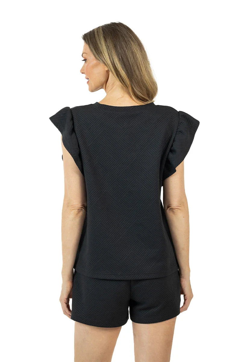 Black Ruffle Top Two Piece Clothing Set for Women