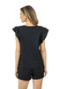 Black Ruffle Top Two Piece Clothing Set for Women