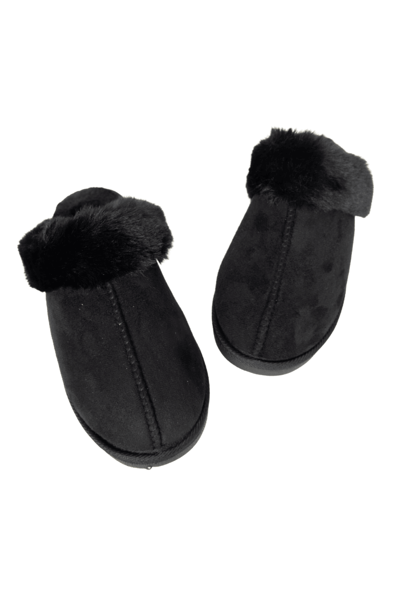 Black Faux Fur Cozy Slippers - Katydid.com