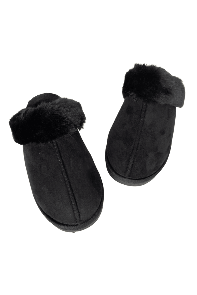 Black Faux Fur Cozy Slippers