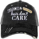 Black and Gold Hair Don't Care Trucker Hats