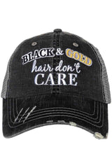 Black and Gold Hair Don't Care Trucker Hats