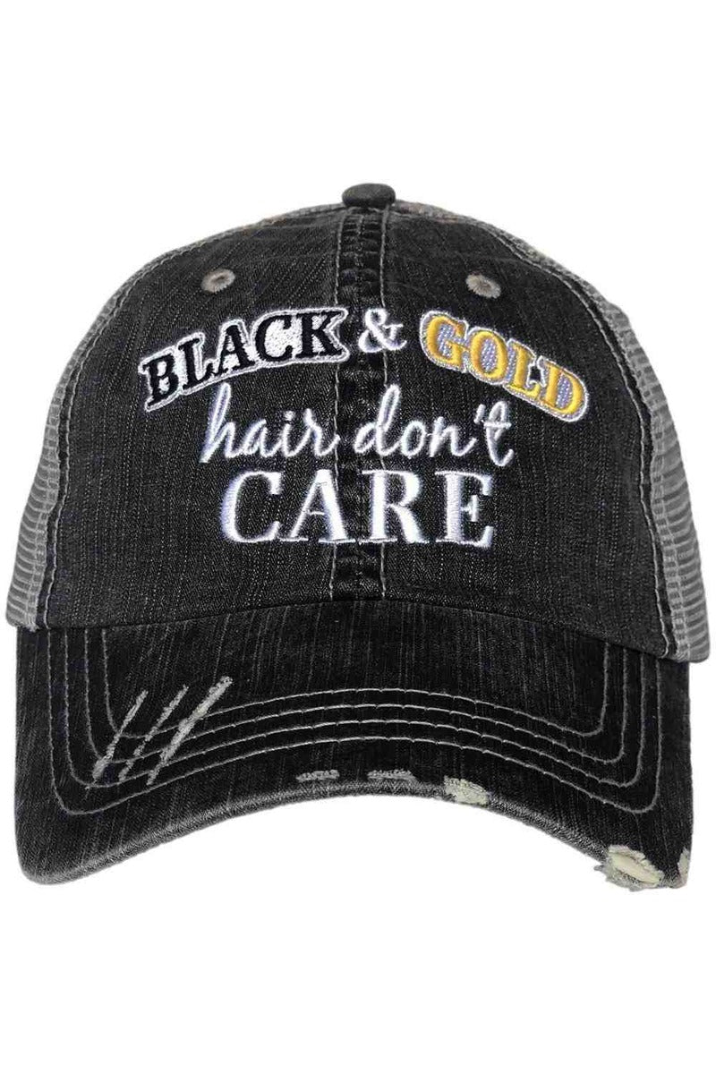 Black and Gold Hair Don't Care Trucker Hats - Katydid.com