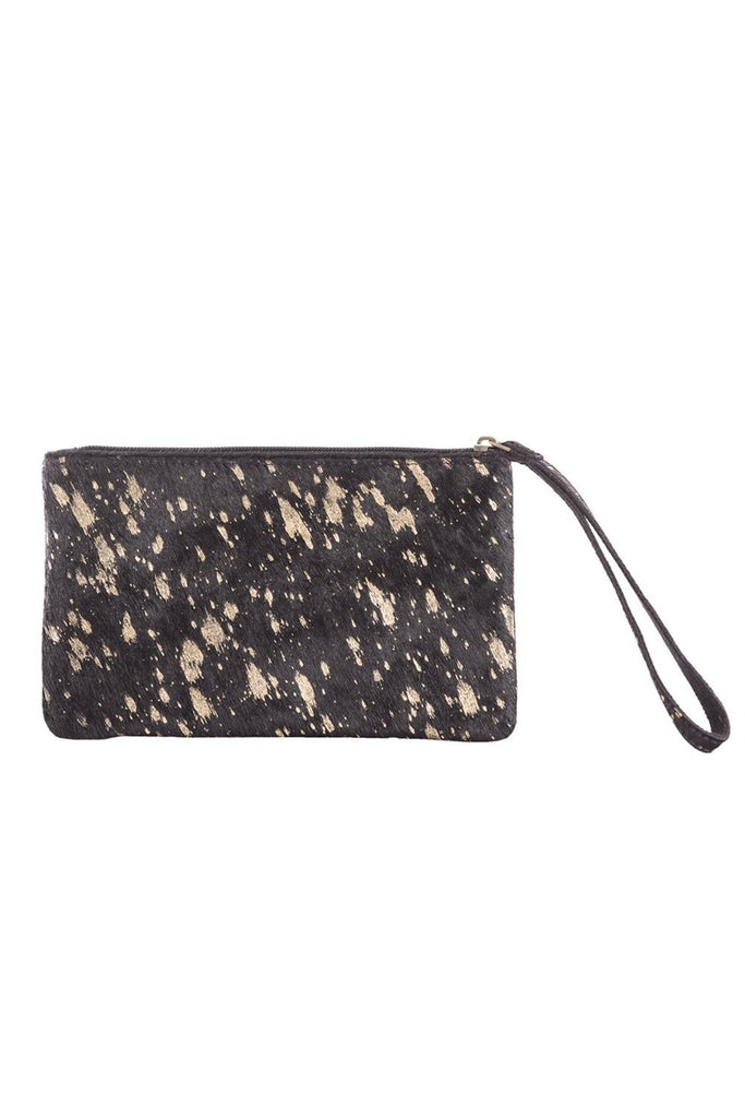 Black/Gold Metallic Hair on Leather Wristlet