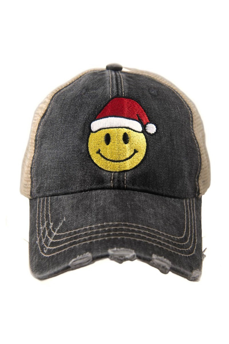 Santa Happy Face Distressed Women s Trucker Hat