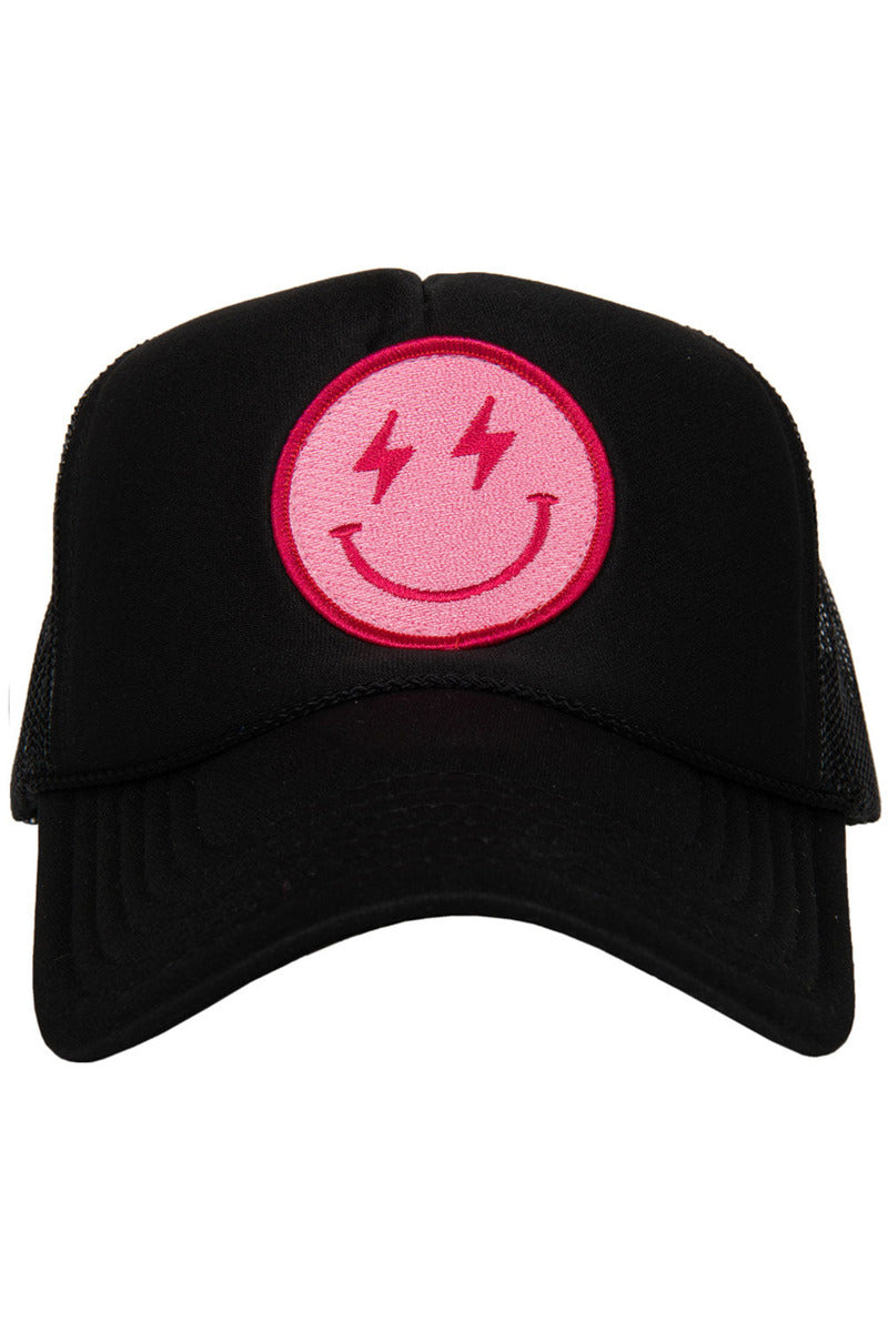 Hot Pink Lightning Happy Face Trucker Hat - Katydid.com