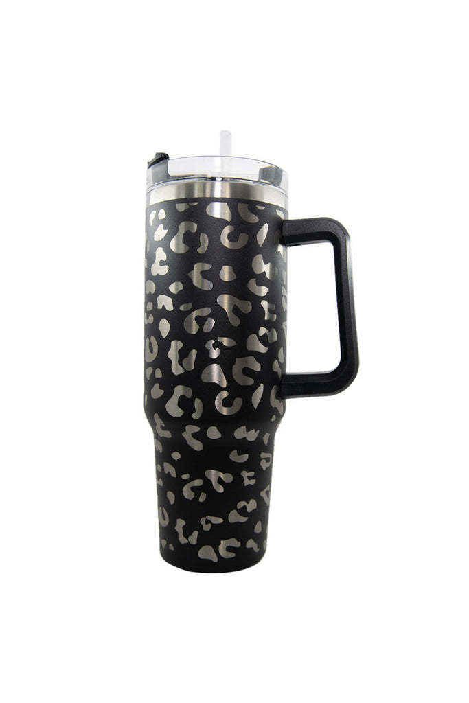 Black METALLIC Leopard Tumbler Cup with Handle