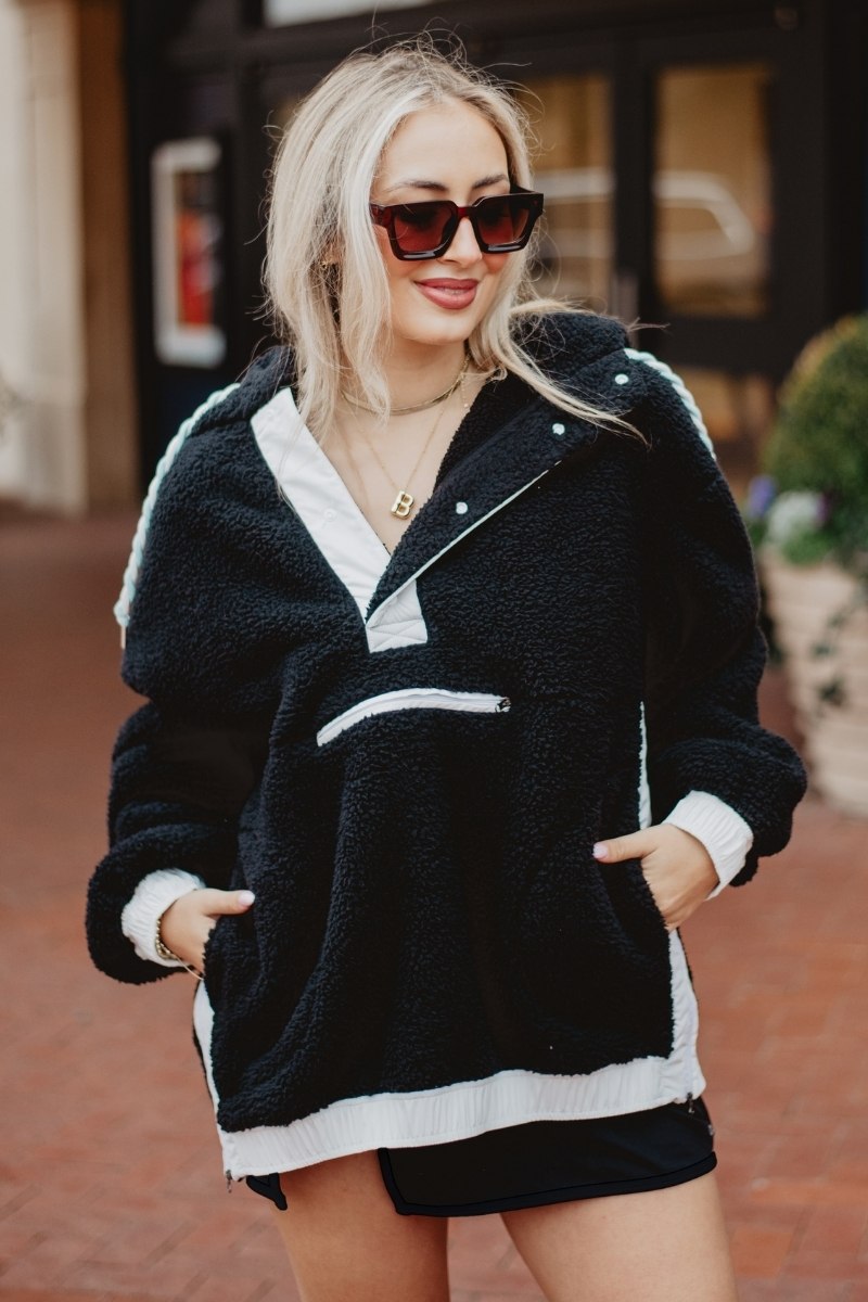 Black Sherpa Pullover Hoodie | Women's Jackets | Shop Katydid
