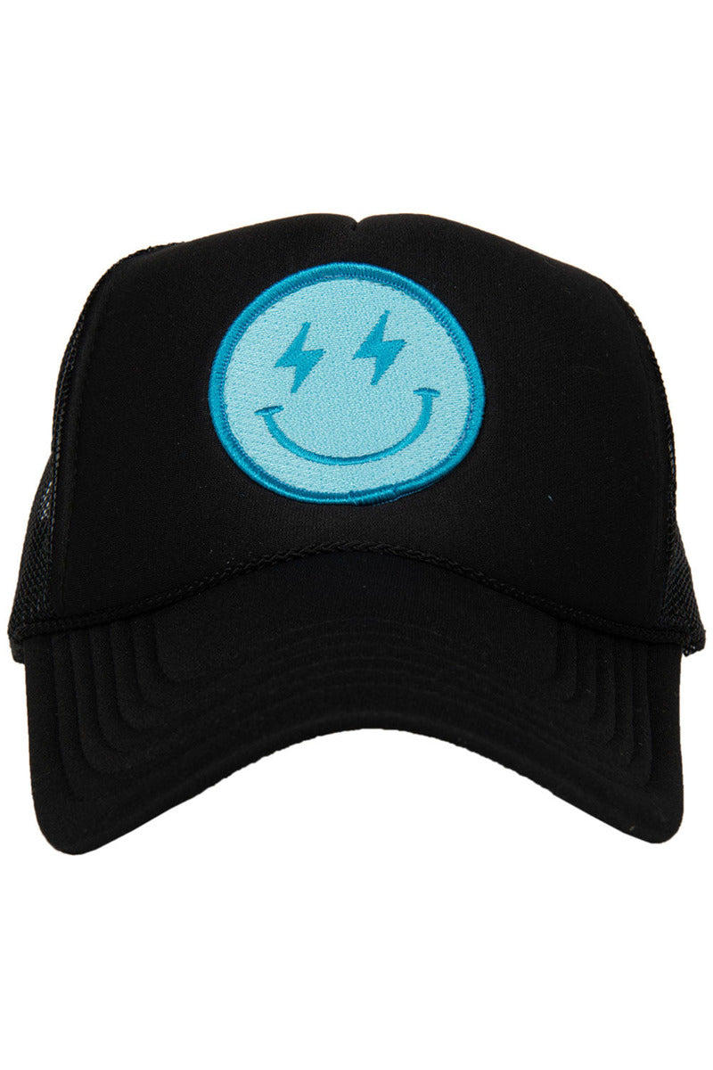 Turquoise Lightning Happy Face Trucker Hat - Katydid.com