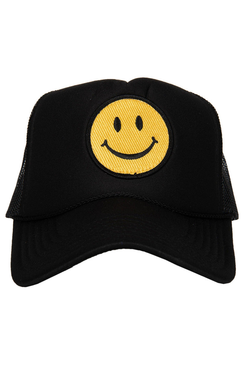 Happy Face Foam Trucker Hat (All Black)