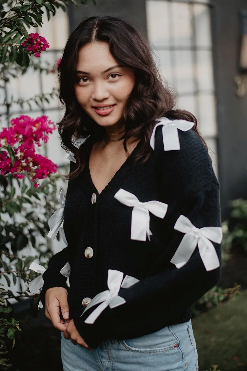 Bow Knit Cardigan Women's Sweaters