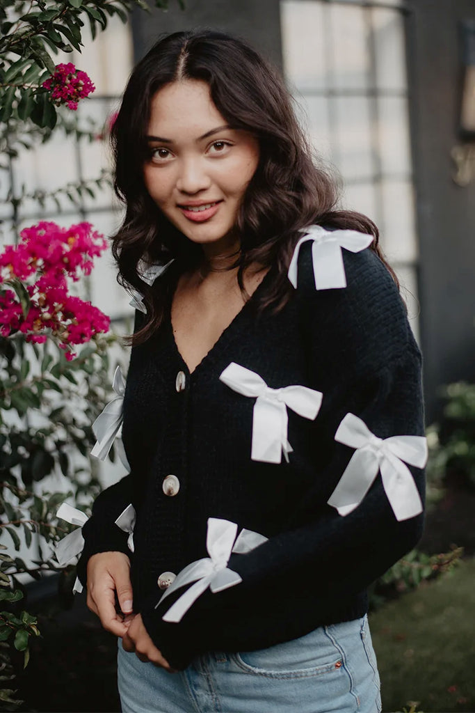 Bow Knit Cardigan Women's Sweaters