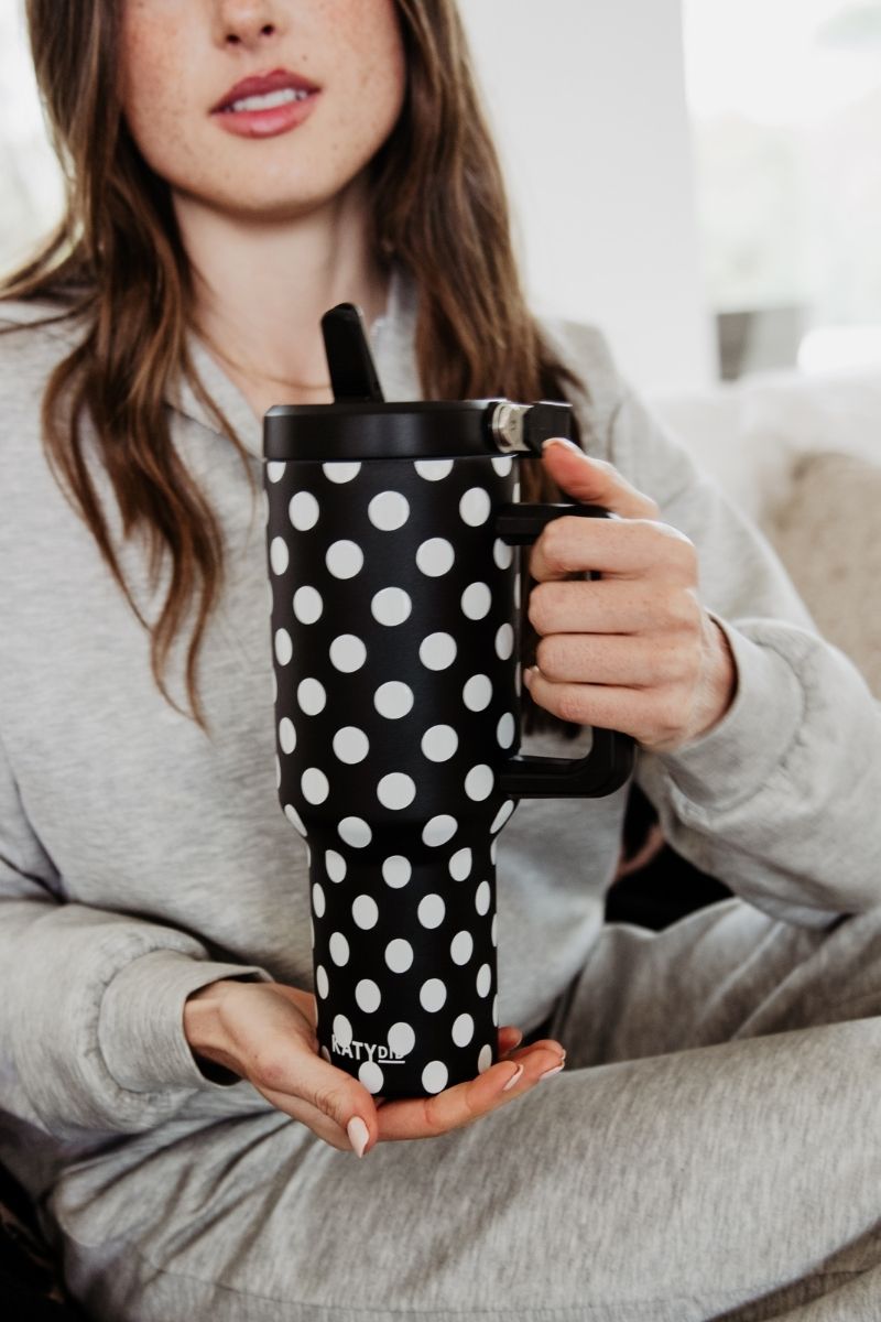 Black & White Polka Dots Stainless Steel Tumbler - Thumbnail 2