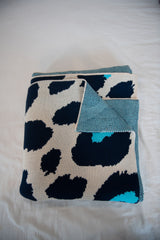 Blue Leopard Knit Throw BLANKET