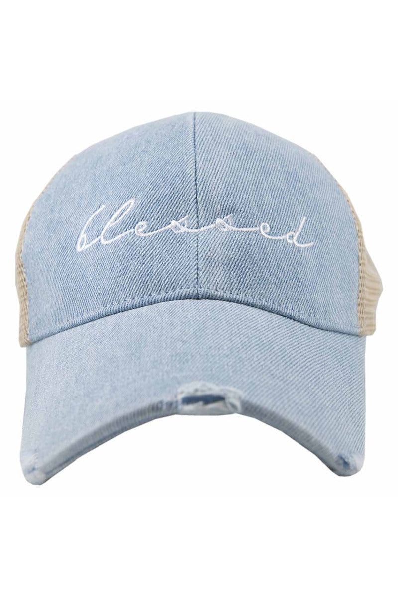 Blessed (Cursive) Denim Trucker Hat - Katydid.com