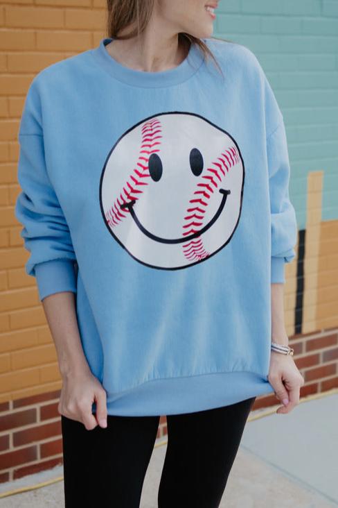 Baseball Happy Face Sweatshirt Women