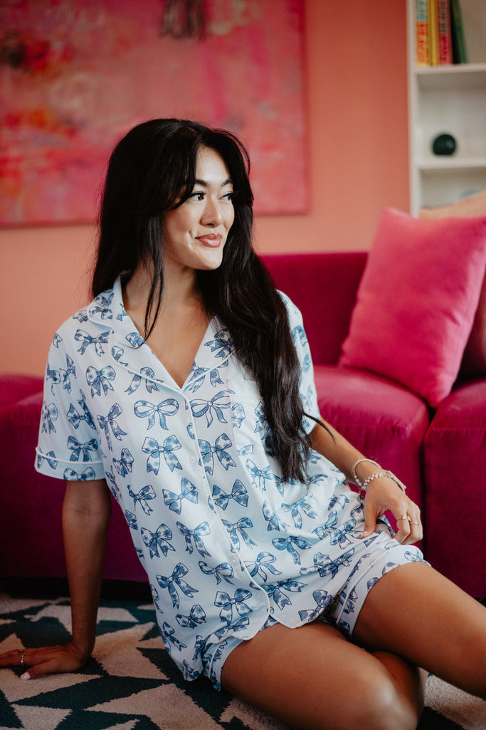 Light Blue Toile Coquette Bows Lounge PJ Set