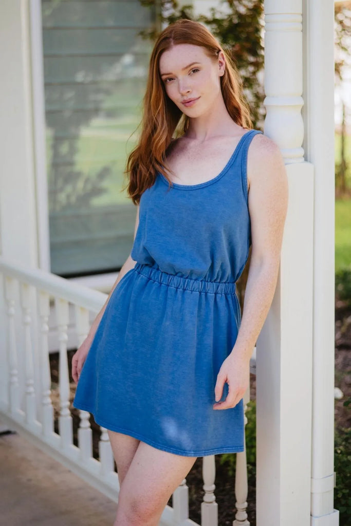Blue Garment Washed Mini Dress - Katydid.com