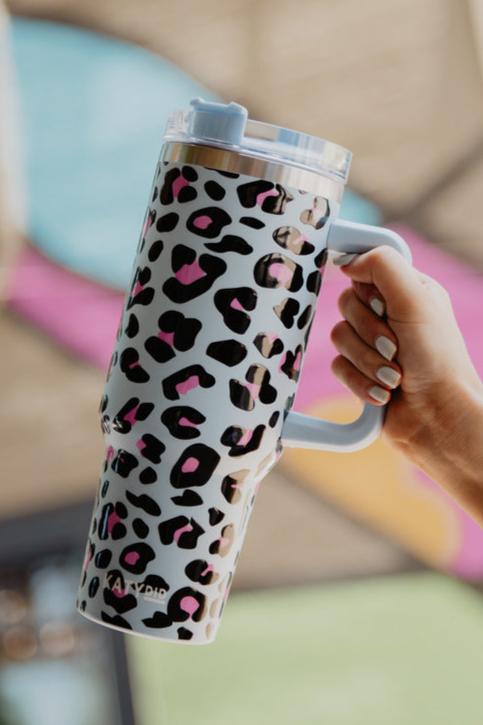 Blue Leopard Tumbler Cup with Straw