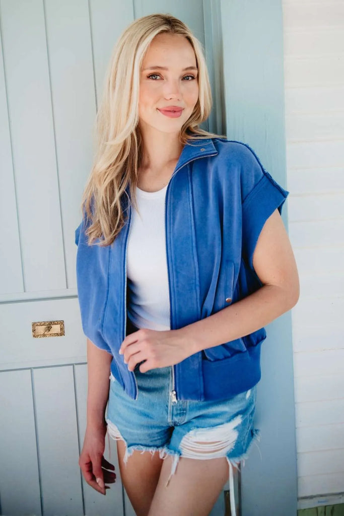 Blue Garment Washed Utility Vest - Katydid.com