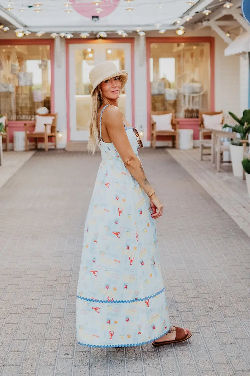 Light Blue Italian Summer Maxi Dress | Linen Maxi Dress