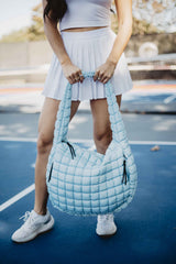 Light Blue Quilted Women's Tote Bag