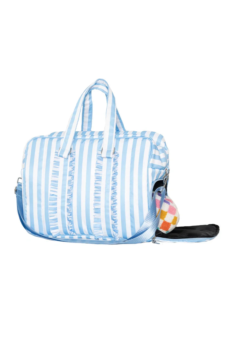 Blue Stripe Ruffle Weekend Bag Women - Katydid.com