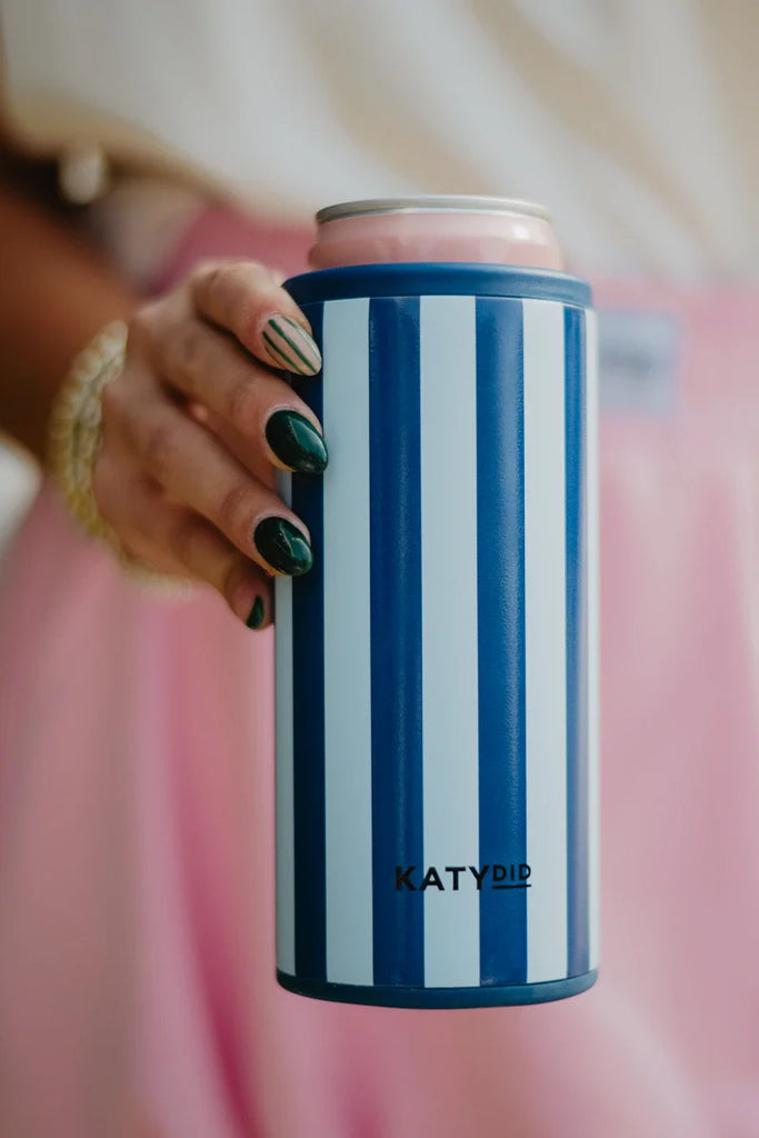 Light Blue and Navy Striped Tall Can Cooler - Katydid.com