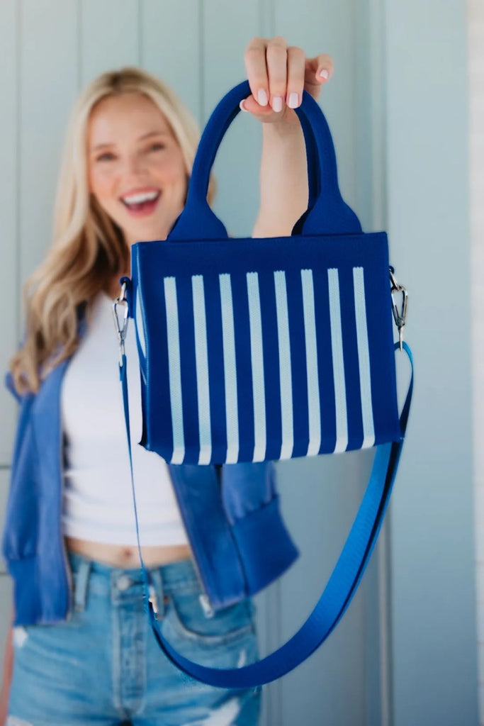 Blue Striped Mini Tote Handbag