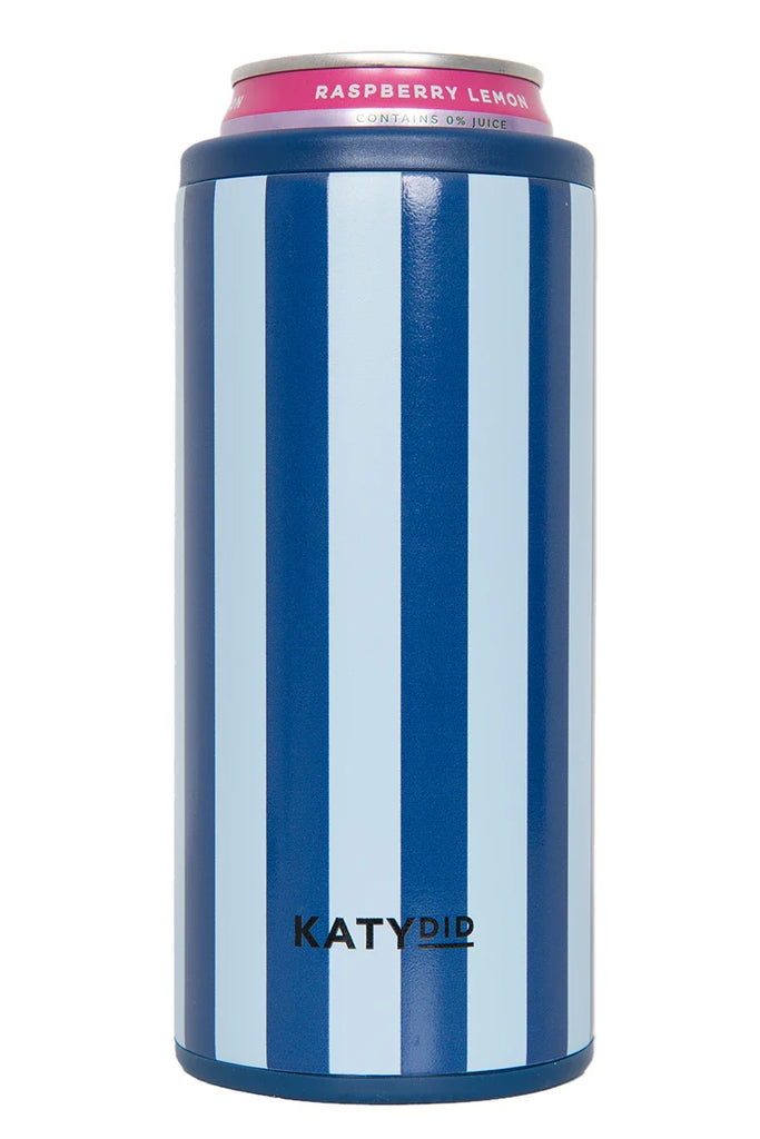 Light Blue and Navy Striped Tall Can Cooler - Katydid.com