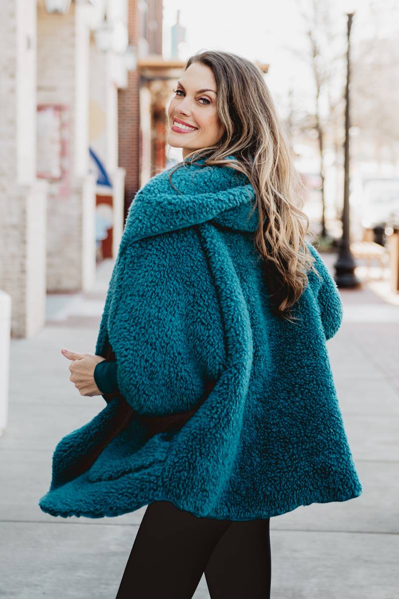 A body wrap cute dark teal for women decorated with bright, fun colors.