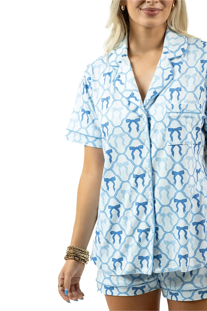 Light Blue Mini Bows PJ Sets - Katydid.com