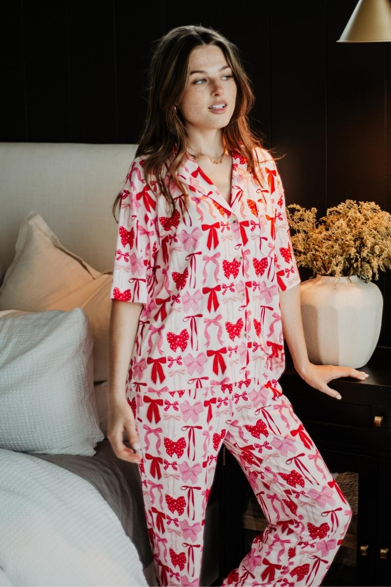 Pink & Red Coquette Bows Women's Pajama Pants Set