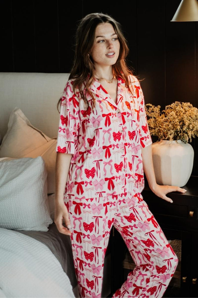 Pink & Red Coquette Bows Women's Pajama Pants Set