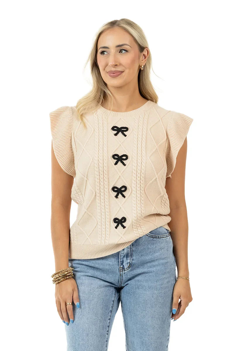 Tan Coquette Bow Sweater Top | Knit Tops | Shop Katydid