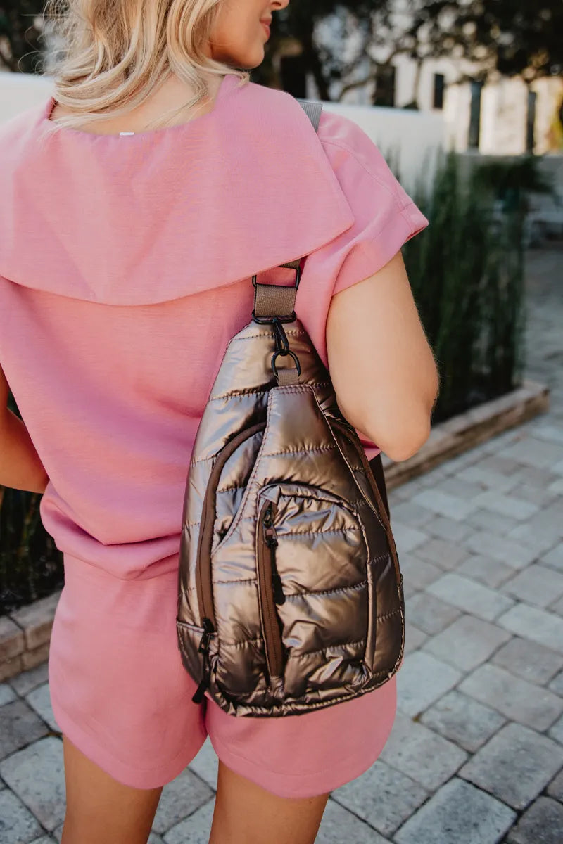 Bronze Metallic Crossbody Sling Bag