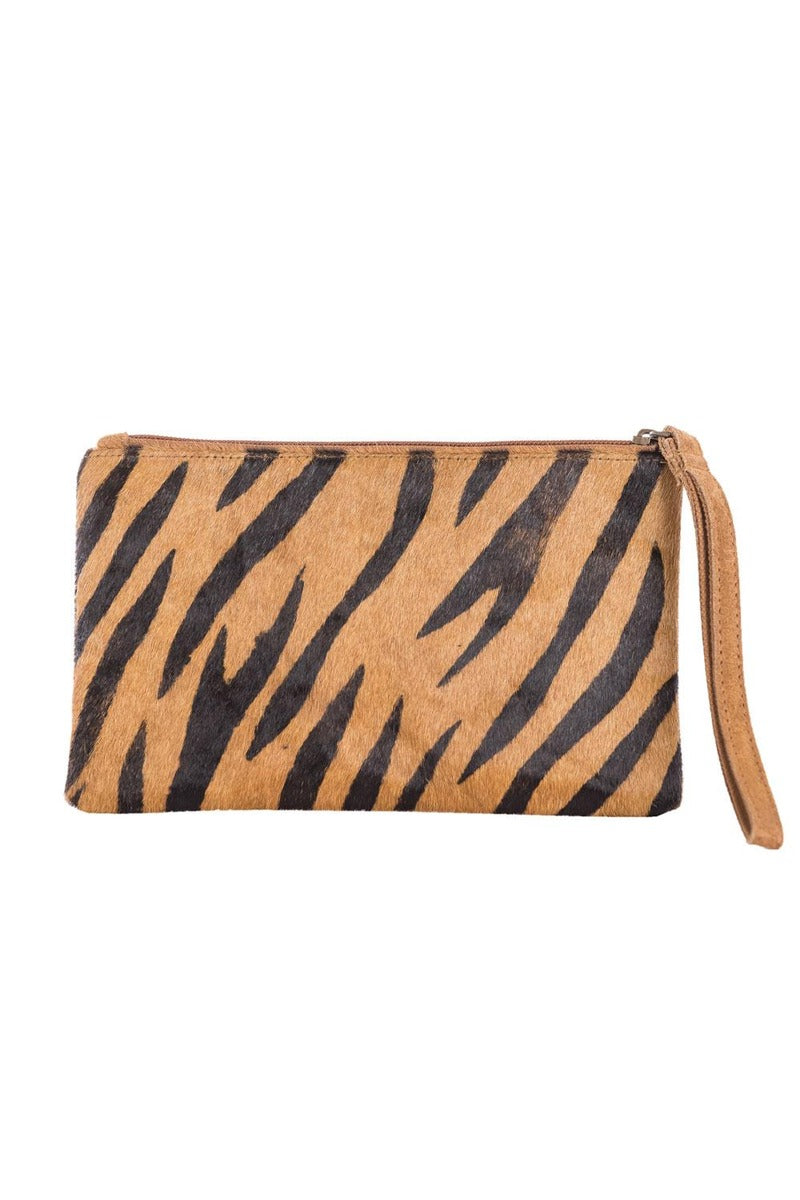 Brown/Black Zebra Hair on Leather Wristlet