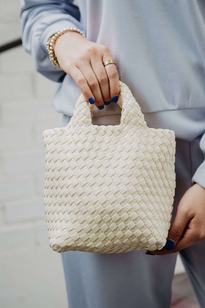 Cream Woven Bucket Tote Bag