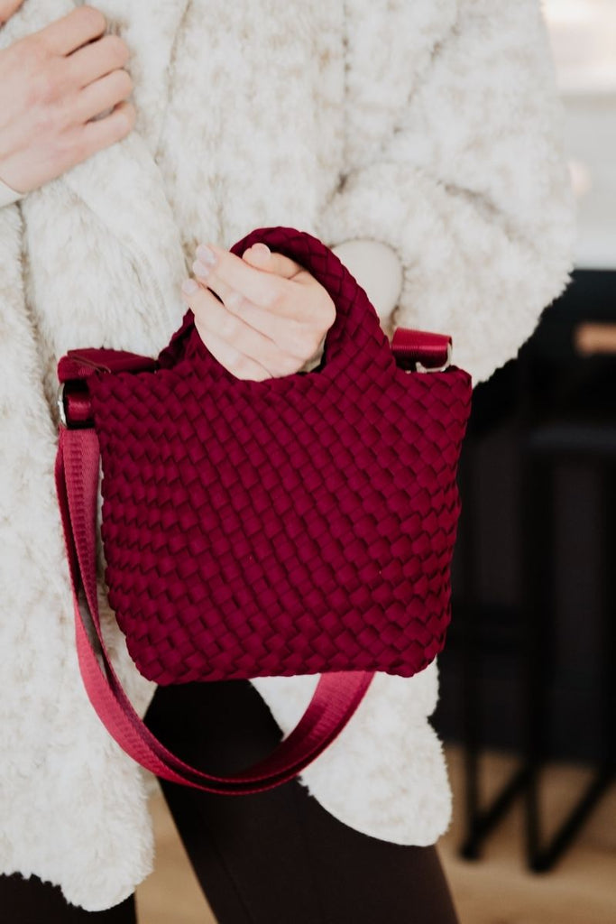 Wine Woven Crossbody Bucket Bag
