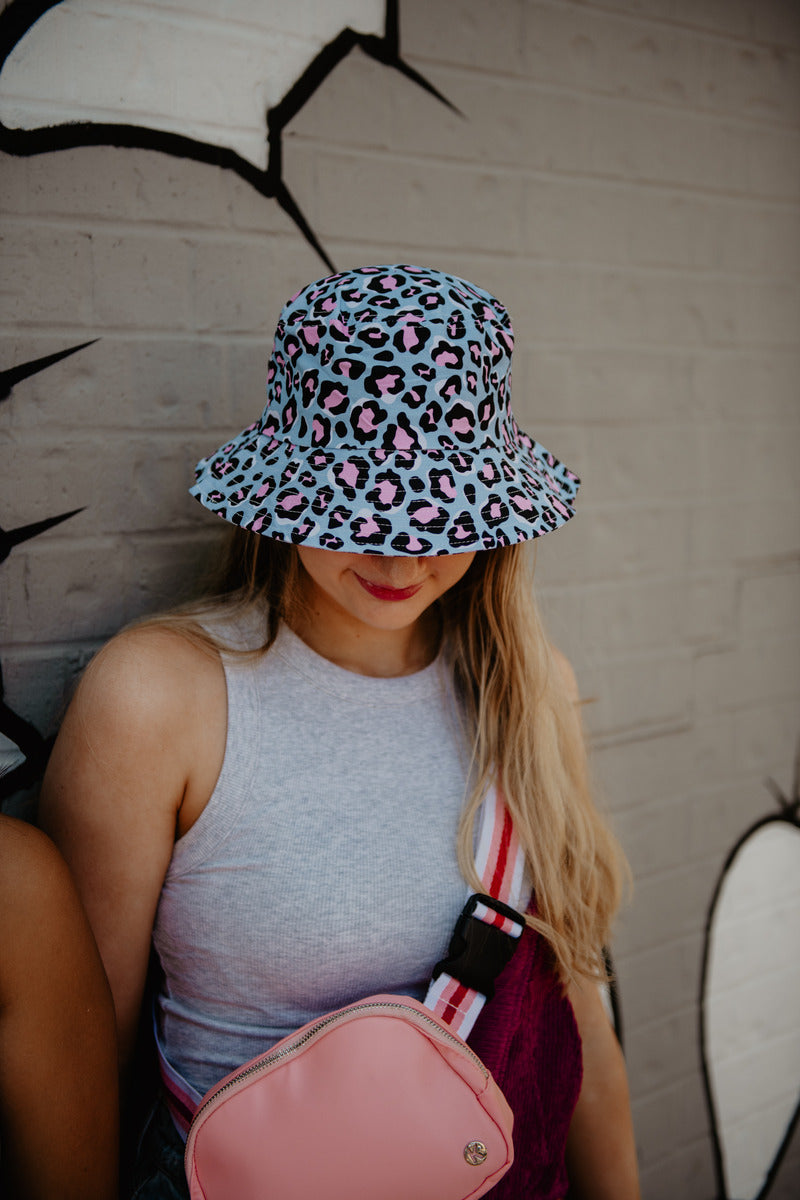 Blue Leopard Print Bucket Hats
