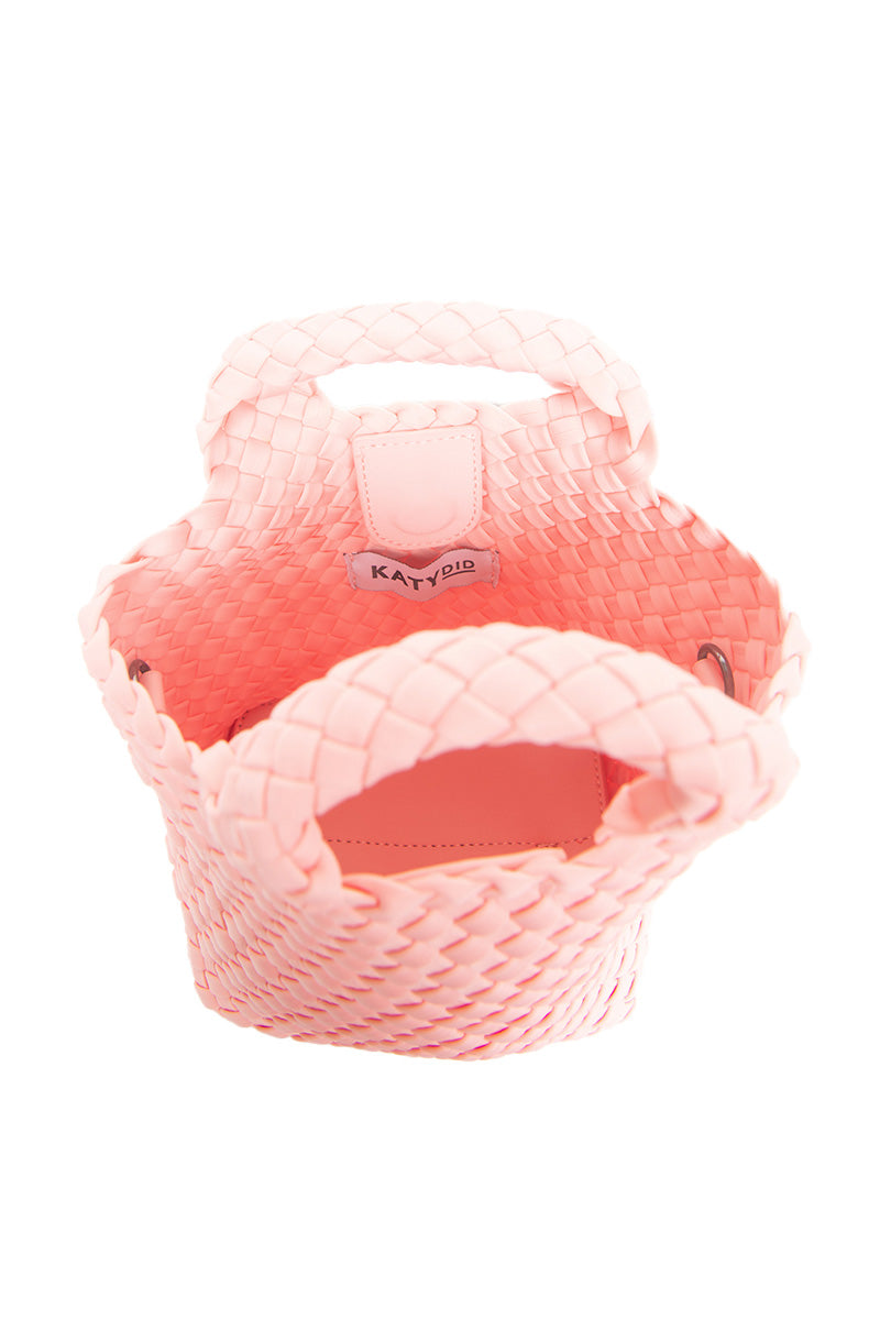 Light Pink Woven Crossbody Bucket Bag