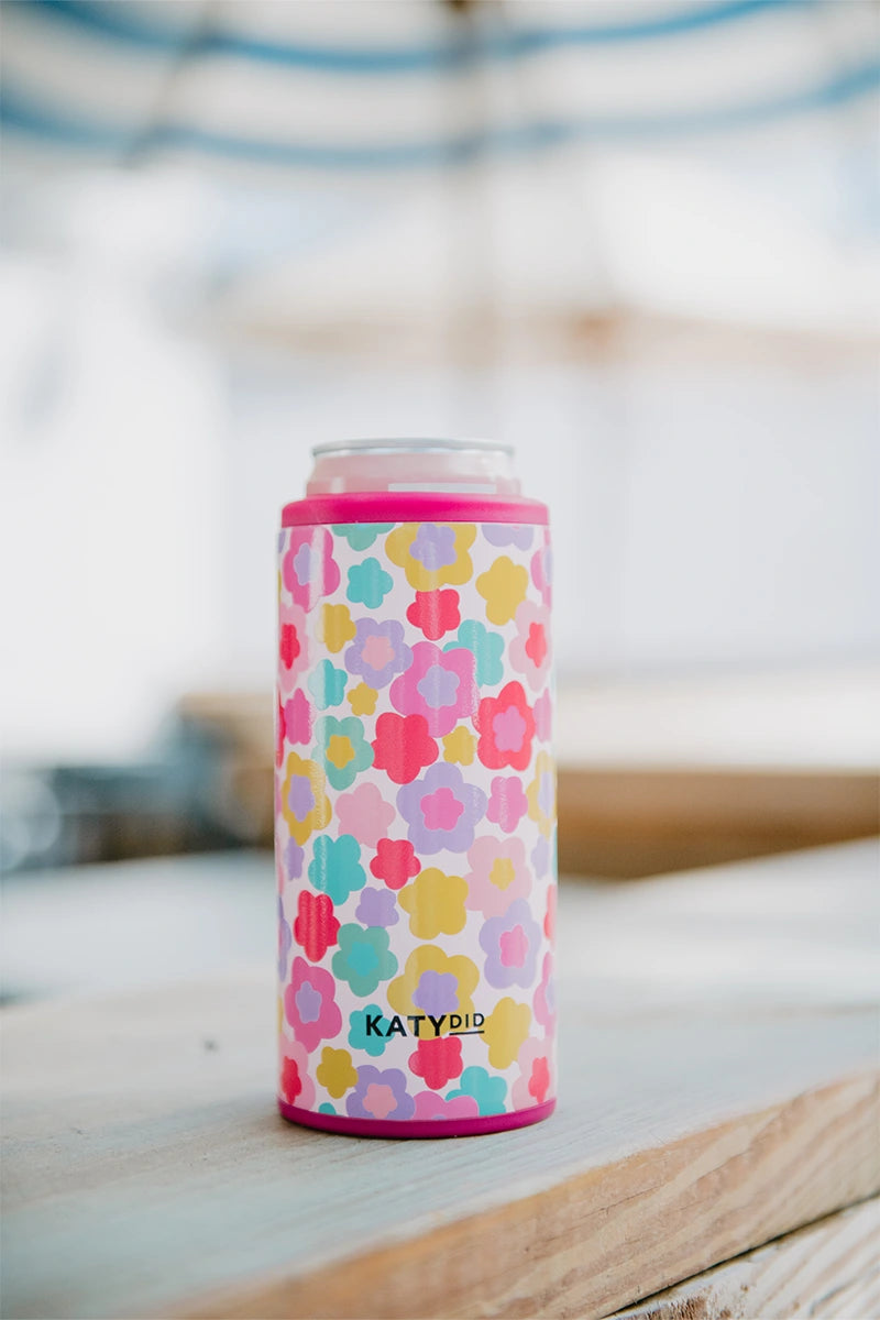 Groovy Multicolored Flowers Slim Can Koozie - Katydid.com