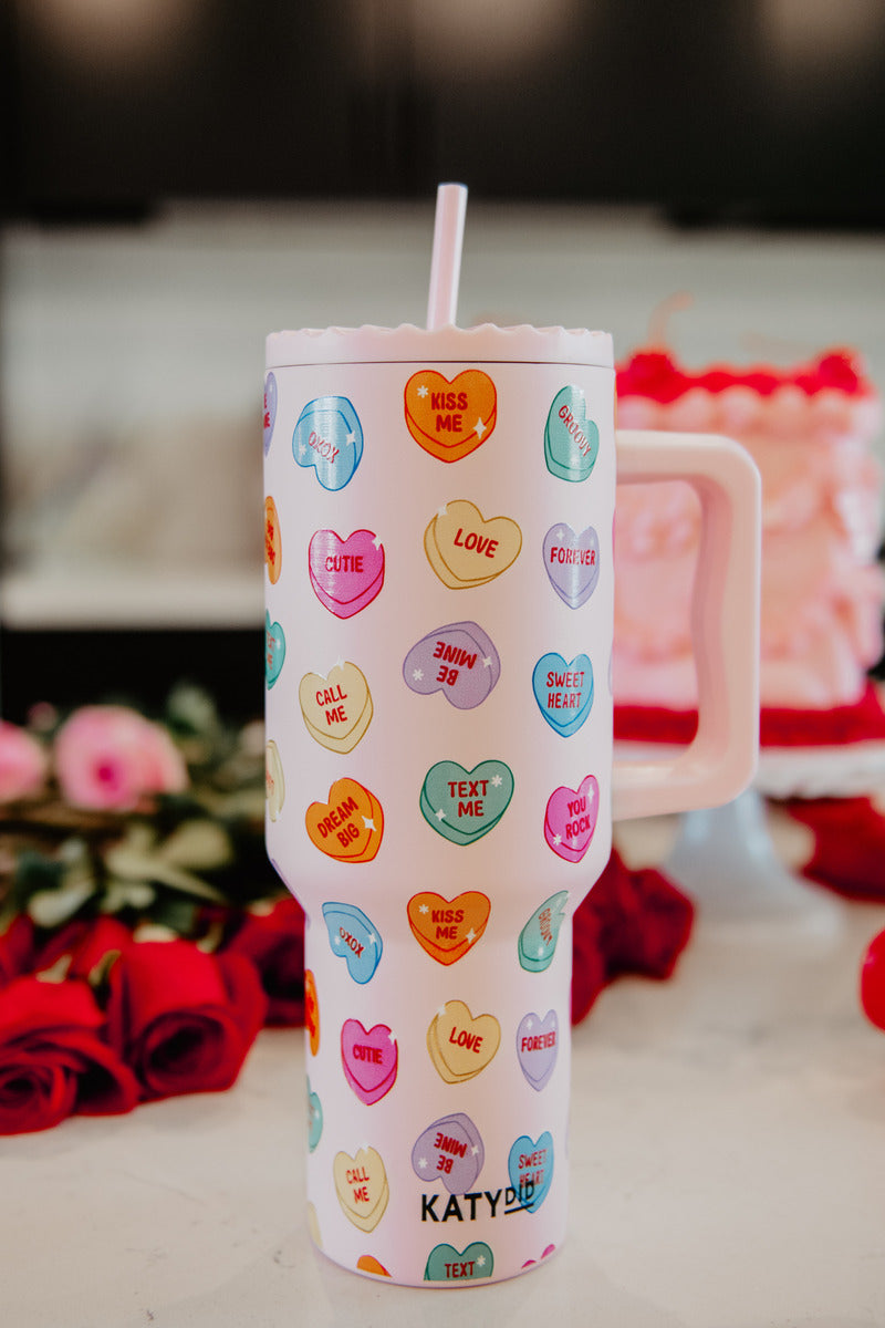 candy heart valentine's day tumbler