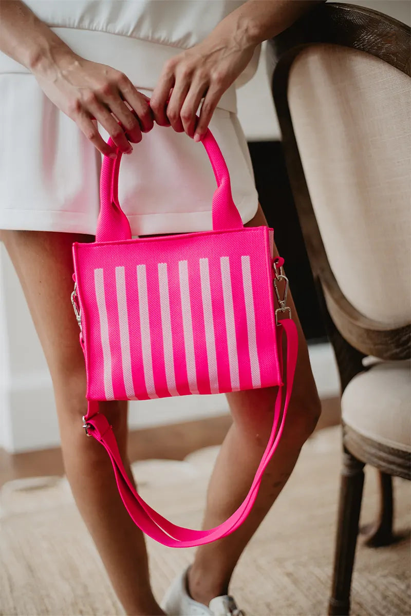 Hot Pink Striped Structured Mini Tote - Katydid.com