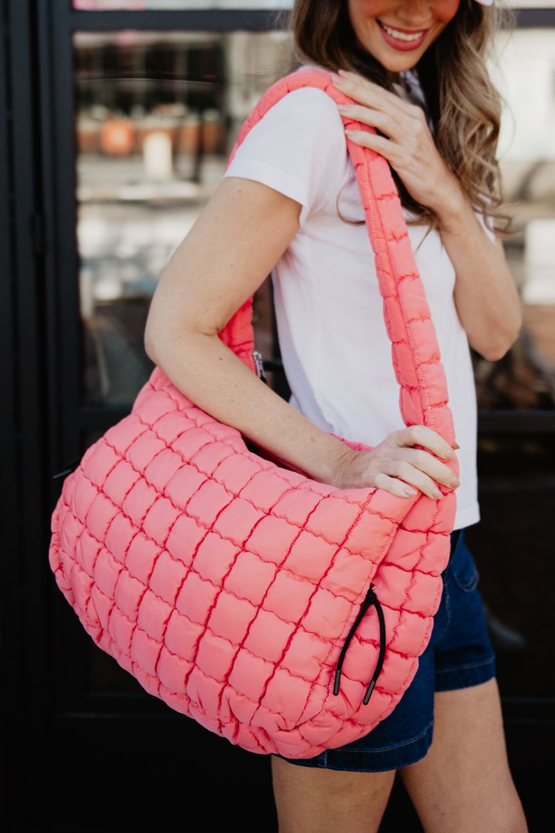 Coral Oversized Quilted Hobo Tote Bag