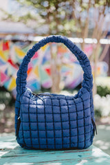 Navy Oversized Quilted Hobo Tote Bag