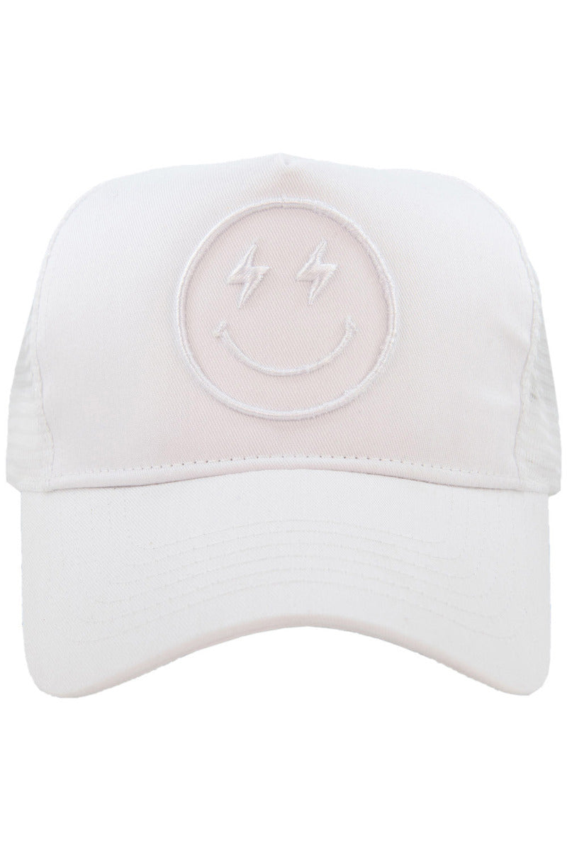 Lightning Happy Face 3-D Embroidered Trucker Hat - Katydid.com